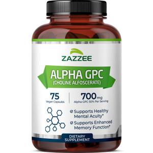 Zazzee Extra Strength Alpha GPC Choline, 700 mg per Serving, 75 Vegan Capsules, 100% Pure Pharmaceutical Grade, 100% Vegetarian, Standardized for Pot