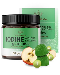 HERBAMAMA Iodine Gummies - Potassium Iodine, Zinc & Selenium for Immune Defense & Brain Support - Vegan, Non-GMO Immune Support Supplement - 60 Pecti