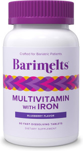 BariMelts Bariatric Multivitamin with Iron - 1 Month Supply (60 Fast-Dissolving Tablets) - Sugar-Free - Post-Op Bariatric Vitamins - Natural Blueberr