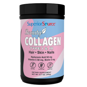 Superior Source Beauty Collagen - Collagen Powder from Grass-Fed Cows - Supports Healthy Hair, Nails & Skin - Features Biotin, Vitamin C & Hyaluronic