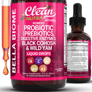 Liquid Probiotics for Women Drops with Chasteberry, Black Cohosh, Prebiotics, Digestive Enzymes, Evening Primrose Oil, Wild Yam, Cranberry Dmannose a
