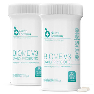 Native Formulas Biome V3 Probiotic, Prebiotic, & Fulvic Minerals Supplements - 35 Billion CFU - 6 Strains - 120 Vegan Capsules - Women & Men - FODMAP