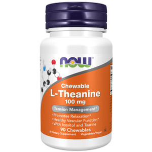 NOW Supplements, L-Theanine 100 mg with Inositol and Taurine, Tension Management*, 90 Chewables