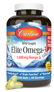 Carlson - Elite Omega-3 Gems, 1600 mg Omega-3 Fatty Acids Including EPA and DHA, Norwegian, Wild-Caught Fish Oil Supplement, Sustainably Sourced Omeg