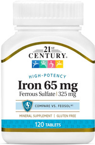 21st Century Iron 65 mg Ferrous Sulfate 325 mg Tablets, 120 Count