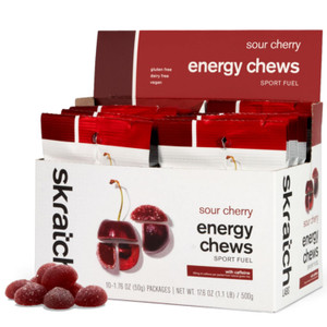 Skratch Labs Energy Chews | Caffeine Gummies for Running, Cycling, and Sports Performance | Gel Alternative | Sour Cherry (10 Pack) | Gluten Free, Ve