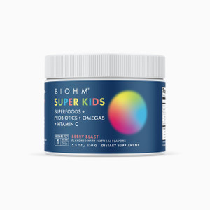 BIOHM Super Kids Superfood Powder Plus Probiotics, (5.3 Oz, 30 Servings) Delicious Berry Blast, Antioxidants, Omega 3 & Vitamin C, Non-GMO, Dairy Fre