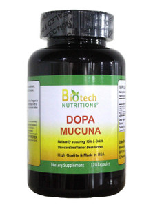 Biotech Nutritions Dopa Mucuna 15% L-Dopa (Mucuna pruriens) 120 Vege Capsules Made in USA