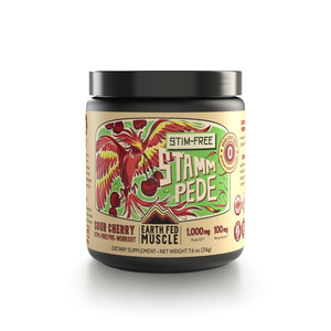 Earth Fed Muscle Stammpede Sour Cherry Pre Workout Powder for Men & Women, Pre Workout No Caffeine, Vegan & Gluten Free, Boosts Focus & Endurance, Li