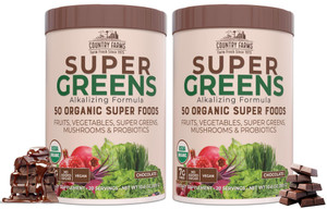 COUNTRY FARMS Super Greens Chocolate Flavor, 50 Organic Super Foods, USDA Organic Drink Mix, Fruits, Vegetables, Super Greens, Mushrooms & Probiotics