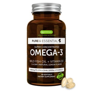 Igennus Advanced rTG Omega-3 IFOS Certified Wild Fish Oil & Vitamin D3, 1-a-Day, Fatty Acids EPA & DHA, Fast-Acting Triglyceride Form, Ultra Pure & N