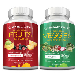 Approved Science Fruits & Veggies - 42 Whole Fruit and Veggie Supplement - Enhanced Health & Vitality - Daily Natural Vitamins, Minerals, Antioxidant