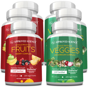 Approved Science Fruits & Veggies - 42 Whole Fruit and Veggie Supplement - Enhanced Health & Vitality - Daily Natural Vitamins, Minerals, Antioxidant
