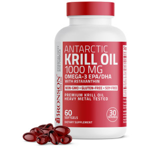 Bronson Antarctic Krill Oil 1000 mg with Omega-3s EPA, DHA, Astaxanthin and Phospholipids 60 Softgels