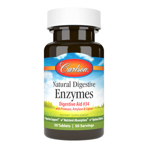 Carlson - Natural Digestive Enzymes, Digestive Aid #34 with Protease, Amylase & Lipase, Digestive Support, Nutrient Absorption & Optimal Wellness, 50