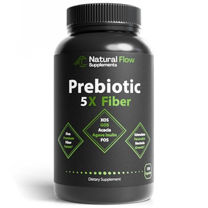 Prebiotic Fiber Supplement 5-in-1 Capsules - Natural Flow 5X Fiber XOS, GOS, FOS, Acacia and Agave Inulin, Daily Soluble Fiber Formula for Gut Suppor