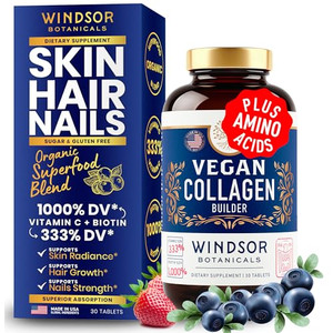 Vegan Collagen for Women and Men Supplements - Vitamin C, Biotin, Amino Acids Glycine, Lysine, Proline, Organic Fruit & Vegetable Powder - Once A Day