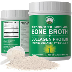 Peak Performance Hydrolyzed Bone Broth and Collagen Unflavored Protein Peptides Powder Contains All Collagen Types: 1, 2, and 3. Pure Pasture, Raised