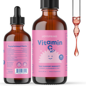 JoySpring Vitamin C and Zinc for Kids, Elderberry Liquid Supplement | Alcohol-Free Toddler Vitamin C | 3+ Years | (4 fl oz) 60 Servings