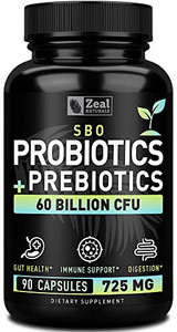 Probiotics and Prebiotics + SBO Probiotics (60 Billion CFU | 90 Capsules) Acidophilus Probiotic w. Saccharomyces Boulardii, Bifidobacterium + Spore P