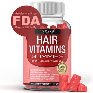 Hair Vitamin Gummies Supplement for Women & Men  Hair Growth Vitamins 5000mcg Biotin Gummies, Folic Acid, Vitamin C & E, Support Stronger & Thicker