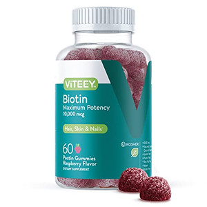 Viteey Biotin Gummies for Hair Skin and Nails - Biotin for Hair Growth Gummies - 10,000 mcg - Vegan, Gluten-Free, Non-GMO  60 Count