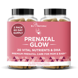 Eu Natural Glow Prenatal Vitamins for Women - 20-in-1 Prenatal Multivitamin with Folate & Vegan DHA - Supports Healthy Pregnancy, Fetal Development &