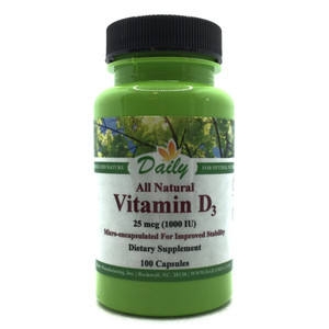 Daily Manufacturing Vitamin D3 1000 IU (25 mcg)  Non?GMO, Gluten?Free, Kosher, Vegetarian Capsules  Supports Bone, Immune & General Wellness - 100