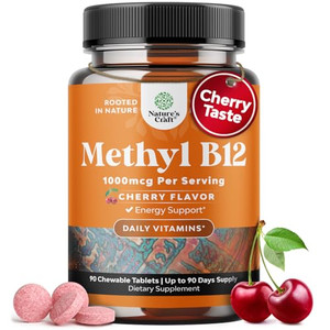 Chewable B12 Vitamin 1000mcg - Vitamin B12 for Brain Function & Energy - Uplift Mood with Methylcobalamin - Bone & Eye Health with Methylated B12 - S
