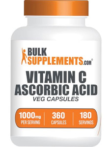 BulkSupplements.com Ascorbic Acid Capsules - Ascorbic Acid Vitamin C 1000mg, Vitamin C Supplement - Vegan & Gluten Free, 2 Capsules per Serving, 360