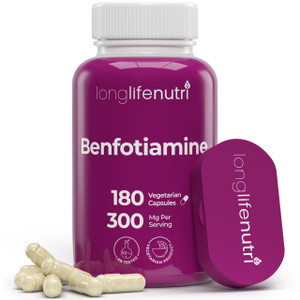 LongLifeNutri Benfotiamine 300mg  180 Vegetarian Capsules, 6-Month Supply, Fat-Soluble B1 Thiamine Supplement for Energy and Wellness, Lab Tested, M