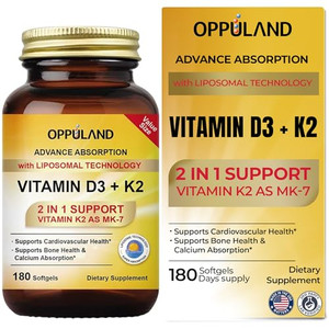 oppuland Vitamin D3 + K2 5000 IU - Liposomal Technology for Enhanced Absorption - MK-7 Vitamin K2 100mcg - Supports Bone & Calcium Metabolism - D3K2