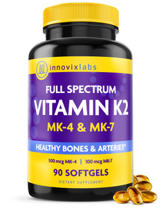 InnovixLabs Full Spectrum Vitamin K2-90 Softgels with 600 mcg of Trans Form MK7 and MK4 - Supports General Health and Bone Strength - Soy and Gluten