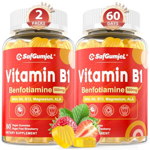 Safgumjel Vitamin B1(Benfotiamine) Gummies 500mg  B1 B6 B12 Vitamins with Magnesium for Energy Metabolism, Healthy Nervous System  Chewable B Compl