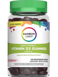 Rainbow Light Vitamin D3 Gummies 2000 IU | 120 Count | Supports Bone & Immune Health | High Potency | Berry Flavor
