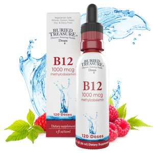 Buried Treasure B12 Drops - 1000mcg Vitamin B12 Methylcobalamin per Serving, 120 Servings - Sublingual B12, Alcohol-Free, Vegan, Raspberry Flavor, 2