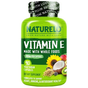 NATURELO Vitamin E Capsules 180 mg - 90 Vegan Capsules | Supports Skin, Hair, and Nails | Immune and Eye Health | Natural Mixed Tocopherols & Whole F