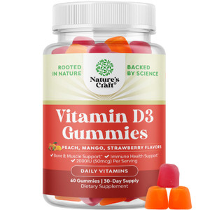 Natures Craft Vitamin D3 Gummies for Daily Wellness - Delicious D Adults with 2000IU per Serving Bone Muscle & Immune Support Non-GMO Gelatin Gluten