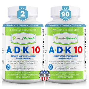 Power By Naturals ADK Vitamin Supplement  ADK 10 High Potency with Vitamins A, D3 10,000 IU & K2 MK7 for Bone Health  Vitamin A D K Supplement  90