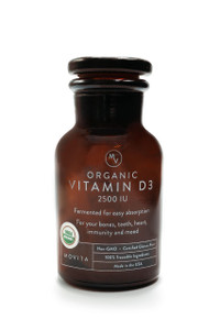 Movita Certified Organic Vitamin D3 2500IU  Supports Energy, Immune Health & Bone Strength  Fermented Whole Foods, Organic, Vegan, Gluten-Free, Non