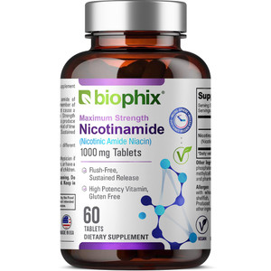 biophix B-3 Nicotinamide 1000 mg 60 Tablets Extra Strength Timed Release - Nicotinic Amide Niacin Natural Flush-Free Vitamin Formula - Supports Skin
