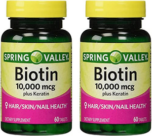 Spring Valley 10000mcg Biotin with 100mg Keratin Dietary Supplement, 60 Tablets (Pack of 2) + Your Vitamin Guide©