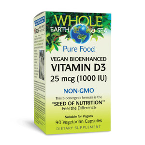 Natural Factors Whole Earth & Sea Vitamin D3 - Dietary Supplement Supports Strong Bones & Joints - Aids Calcium Absorption - Vegan & Non-GMO - 90 Veg