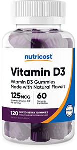 Nutricost Vitamin D3 Gummies 5,000 IU (125mcg), 120 Gummies - Mixed Berry Flavored, 60 Servings
