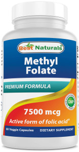 Best Naturals Methyl Folate 7500 mcg (7.5mg) (Most Bio-Available) Veggie Capsule - Supports Cell Formation Growth Function, Brain, Memory, Cardiovasc