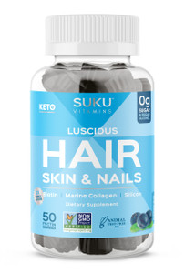 SUKU Vitamins - Luscious Hair - Silicon Biotin and Hydrolyzed Marine Collagen Gummies for Skin, Hair & Nails - Easy to Chew - Non GMO, Gluten Sugar F
