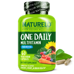 NATURELO Mens Multivitamins for Men 50+ - One Daily Multivitamin for Men with Vitamins, Minerals & Organic Whole Foods, Boost Energy & Health, Non-GM