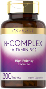 Carlyle B-Complex Vitamin with B12 | 300 Tablets | High Potency Formula | Vegetarian and Non-GMO Supplement