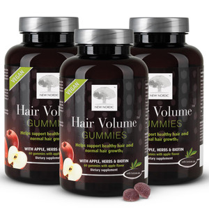NEW NORDIC Hair Volume Gummies, 2500 mcg Biotin, Daily Hair Vitamins Supplement to Support Hair Skin & Nails, Vegan, 60 Count (Pack of 3)