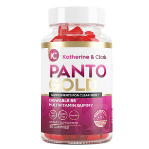 Katherine & Clark Panto Gold Vitamin B5 Pantothenic Acid Gummies for Acne - Hair Skin and Nails Gummies - Biotin, Zinc, Folic Acid Chewable Non-GMO G